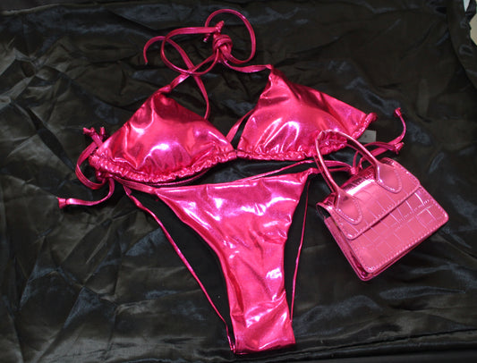 Hottie Pink Metallic Bikini Set🫧