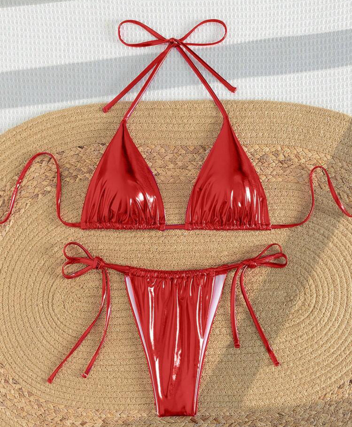 Hottie Red Metallic Bikini Set❤️