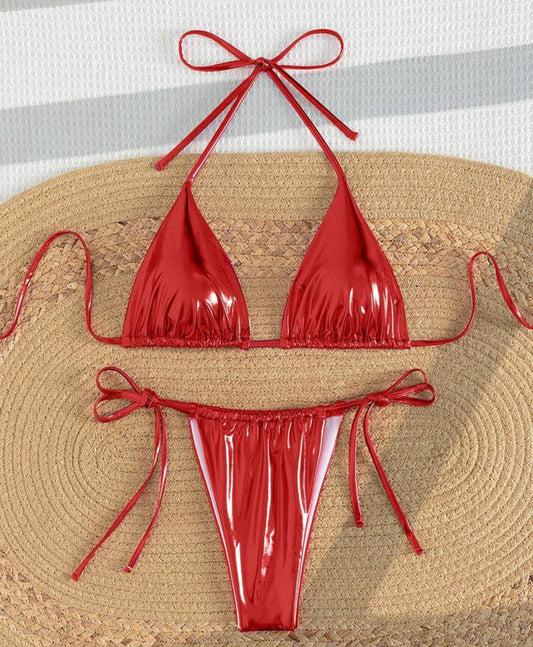 Hottie Red Metallic Bikini Set❤️
